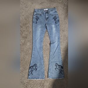 BAMBOO Blue Embroidered Flare Jeans
